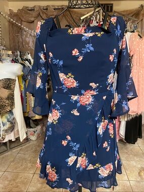 Xhilaration Navy Floral Square-Neck Mini Dress